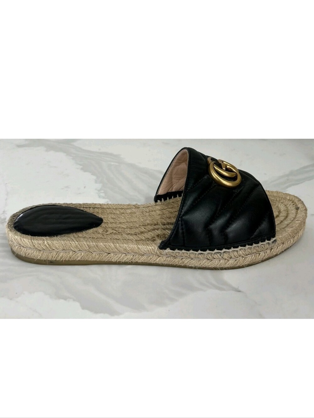 GUCCI Black Nappa Matelasse Gold GG Marmont Espadrille Slide Sandals 10 US = 41 - Picture 10 of 15